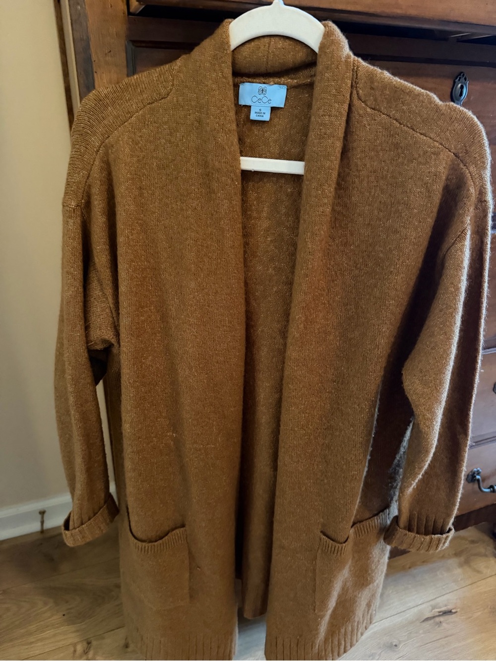 CeCe Cozy Open Cardigan in Camel Brown